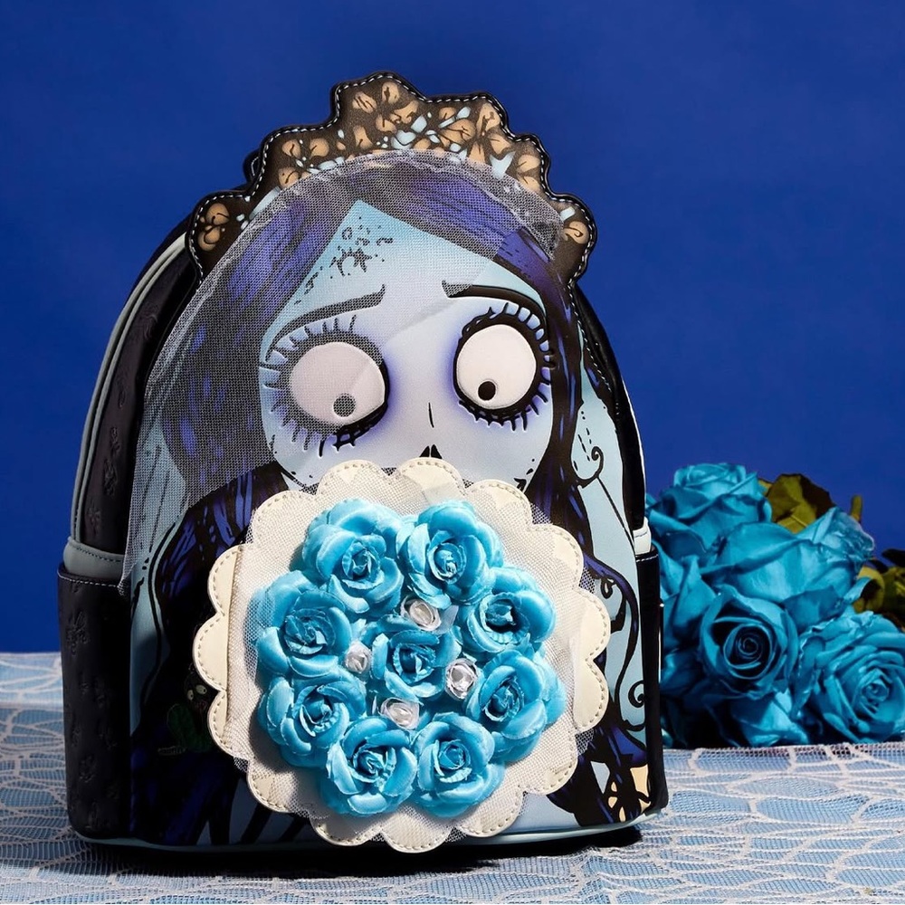 Loungefly Tim Burton Corpse Bride Emily Wedding Day Bouquet Mini Backpack - Picture 1 of 9
